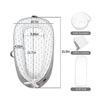 Little Story Soft Breathable Fiberfill Newborn Lounger Bed - Arrow Grey For 0-3Years, Unisex (LS_NBLB07_MU)