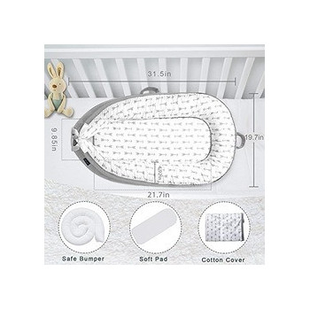 Little Story Soft Breathable Fiberfill Newborn Lounger Bed - Arrow Grey For 0-3Years, Unisex (LS_NBLB07_MU)