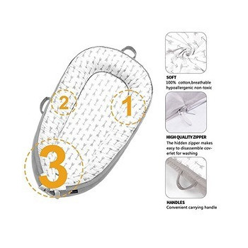 Little Story Soft Breathable Fiberfill Newborn Lounger Bed - Arrow Grey For 0-3Years, Unisex (LS_NBLB07_MU)