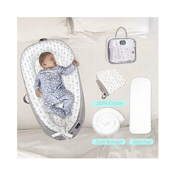 Little Story Soft Breathable Fiberfill Newborn Lounger Bed - Arrow Grey For 0-3Years, Unisex (LS_NBLB07_MU)