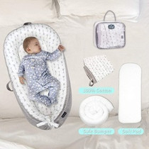 Little Story Soft Breathable Fiberfill Newborn Lounger Bed - Arrow Grey For 0-3Years, Unisex (LS_NBLB07_MU)