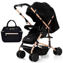 Teknum Reversible Trip Stroller w/ Ace Diaper Bag - Black For 6-36Months, Unisex CM TKLS RTSADP BK
