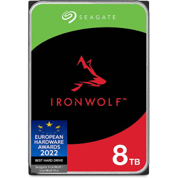Seagate IronWolf, 8TB, NAS, Internal Hard Drive, CMR, 3.5 Inch, SATA, 6GB/s, 5,400 RPM, 256MB Cache, for RAID Network Attached Storage, 3 year Rescue Services, FFP (ST8000VN004)