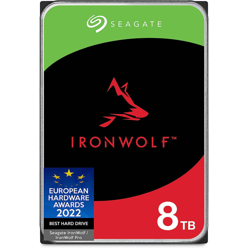 Seagate IronWolf, 8TB, NAS, Internal Hard Drive, CMR, 3.5 Inch, SATA, 6GB/s, 5,400 RPM, 256MB Cache, for RAID Network Attached Storage, 3 year Rescue Services, FFP (ST8000VN004)