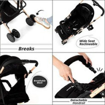 Teknum Reversible Trip Stroller w/ Ace Diaper Bag - Black For 6-36Months, Unisex CM TKLS RTSADP BK
