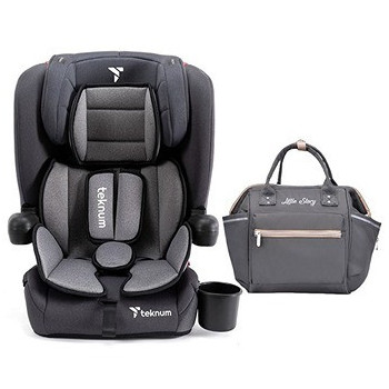 Teknum Pack and Go Foldable Car Seat w/ Ace Diaper Bag - Grey For 9 Months-12 Years, Unisex (CM_TKLS_CS03ADP_GY)