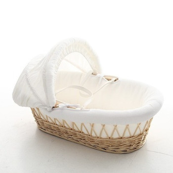 Teknum Infant Wicker Moses Basket with White Waffle Beddings - Wooden Brown For 0-6Months, Unisex (TK_WIBABE_NA)