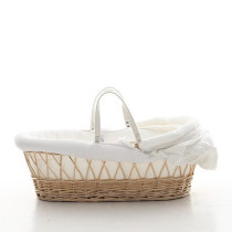 Teknum Infant Wicker Moses Basket with White Waffle Beddings - Wooden Brown For 0-6Months, Unisex (TK_WIBABE_NA)