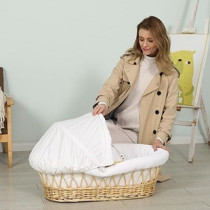 Teknum Infant Wicker Moses Basket with White Waffle Beddings - Wooden Brown For 0-6Months, Unisex (TK_WIBABE_NA)