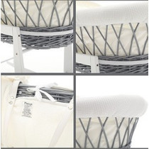 Teknum Infant Wicker Moses Basket with White Waffle Beddings & White Rocker Stand - Wooden Grey 