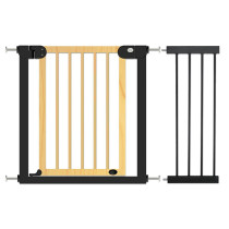 Baby Safe Wooden Safety Gate w/t 28cm Black Extension - Natural Wood