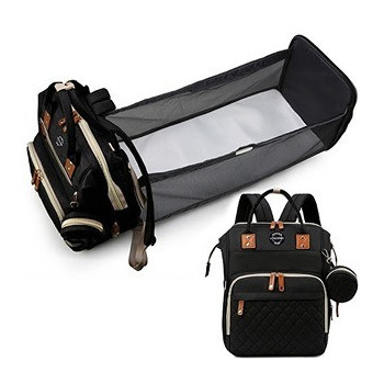 Little Story - Diaper Bag wt portable bassinet bed & pacifier pouch - Black