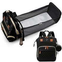 Little Story - Diaper Bag wt portable bassinet bed & pacifier pouch - Black