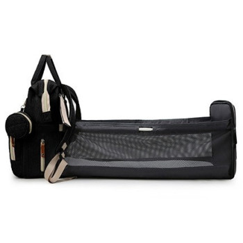 Little Story - Diaper Bag wt portable bassinet bed & pacifier pouch - Black
