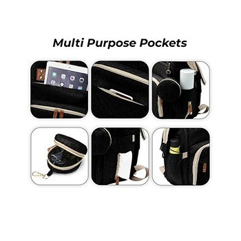 Little Story - Diaper Bag wt portable bassinet bed & pacifier pouch - Black