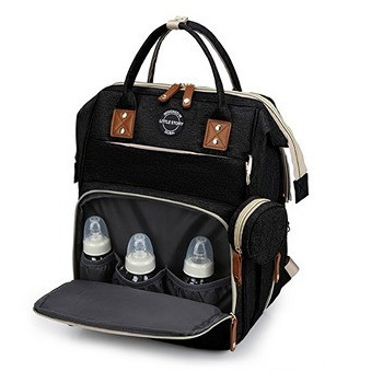 Little Story - Diaper Bag wt portable bassinet bed & pacifier pouch - Black