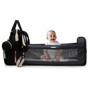 Little Story - Diaper Bag wt portable bassinet bed & pacifier pouch - Black
