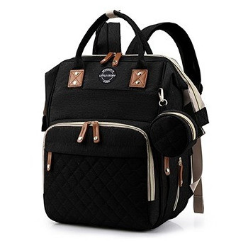 Little Story - Diaper Bag wt portable bassinet bed & pacifier pouch - Black