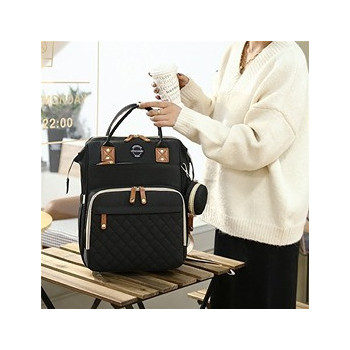 Little Story - Diaper Bag wt portable bassinet bed & pacifier pouch - Black