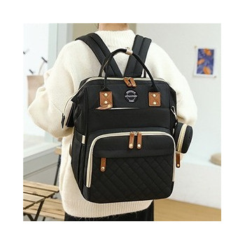 Little Story - Diaper Bag wt portable bassinet bed & pacifier pouch - Black