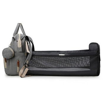 Little Story - Diaper Bag wt portable bassinet bed & pacifier pouch - Grey