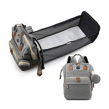 Little Story - Diaper Bag wt portable bassinet bed & pacifier pouch - Grey