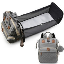 Little Story - Diaper Bag wt portable bassinet bed & pacifier pouch - Grey