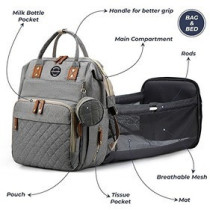 Little Story - Diaper Bag wt portable bassinet bed & pacifier pouch - Grey