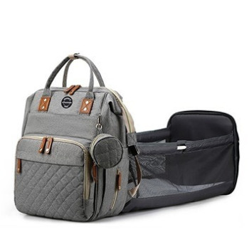 Little Story - Diaper Bag wt portable bassinet bed & pacifier pouch - Grey