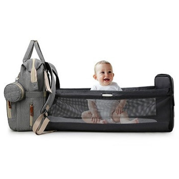 Little Story - Diaper Bag wt portable bassinet bed & pacifier pouch - Grey