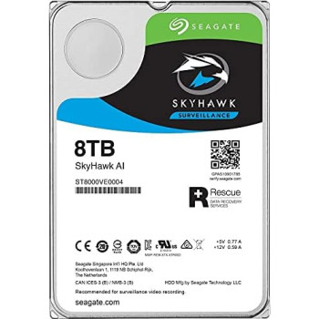 Seagate Skyhawk AI, 8 TB, Video Internal Hard Drive, 3.5 Inches , SATA, 6Gb/s, 256MB Cache, for DVR/NVR Security Camera System, 3 year Rescue Services (ST8000VE001)