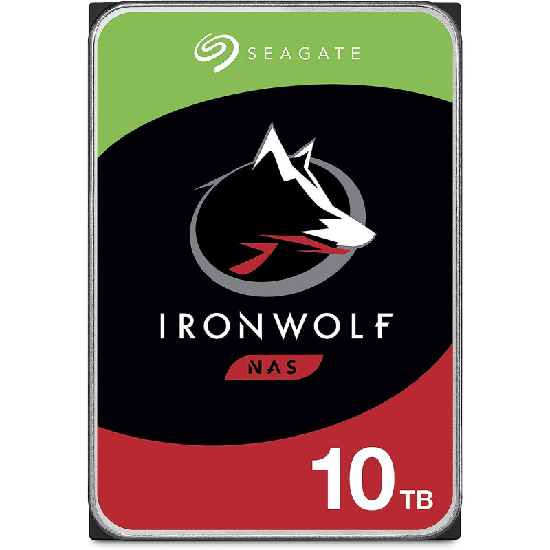 Seagate IronWolf, 10TB, NAS, Internal Hard Drive, CMR, 3.5 Inch, SATA, 6GB/s, 7.200 RPM, 256MB Cache, for RAID Network Attached Storage, 3 year Rescue Services (ST10000VN000)