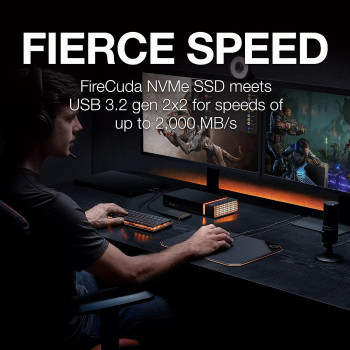 Seagate Firecuda Gaming SSD 2 TB External Solid State Drive - USB-C USB 3.0 with NVMe for PC Laptop (STJP2000400), Black