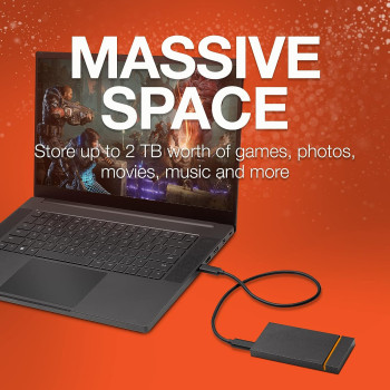 Seagate Firecuda Gaming SSD 2 TB External Solid State Drive - USB-C USB 3.0 with NVMe for PC Laptop (STJP2000400), Black