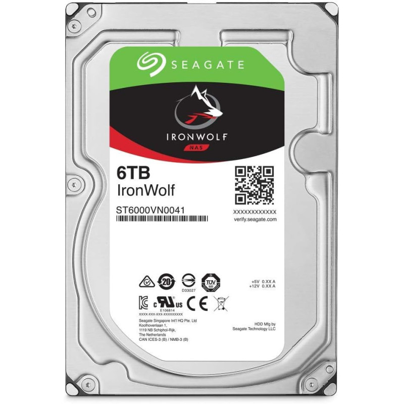 Seagate IronWolf ST6000VN001 Hard Drive (6 TB, 8.9 cm (3.5 Inches) internal, SATA (SATA/600), supported storage system, 7200 rpm, 256 MB buffer)