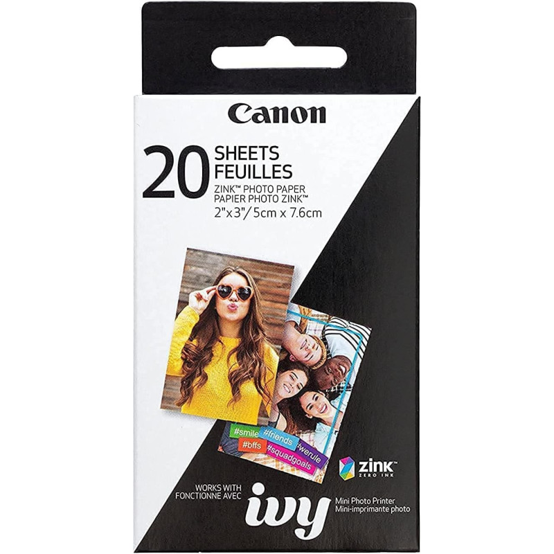 Canon ZINK Photo Paper Pack 20 Sheets of 2 Inches x 3 Inches ZINK Photo Paper Water & Tear Resistant Smudge-Free Peel-and-Stick