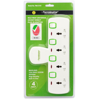 TERMINATOR 4 Way Universal T-Socket Multi Adaptor