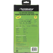 TERMINATOR Extension 3G/3M + 2 Usb Tpb 3Au Universal Socket With Individual Switches & Indicators, Multicolor, Trz-Tpb 3Au, Extension Socket