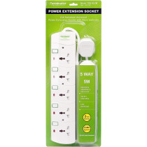 TERMINATOR 5 Way Universal Power Extension Socket, 5M 3X1.25MM2, Body & Cable With Individual Switch 13A Fused Plug