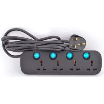 TERMINATOR 4 Way Universal Socket Power Extension Tpb 624ab-3m (Black)