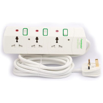 TERMINATOR 3 Way Universal Power Extension Socket, 5M 3X1.25MM2,White Colour Body & Cable With Individual Switch 13A Fused Plug