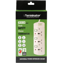 TERMINATOR 3 Way Universal Power Extension Socket, 5M 3X1.25MM2,White Colour Body & Cable With Individual Switch 13A Fused Plug