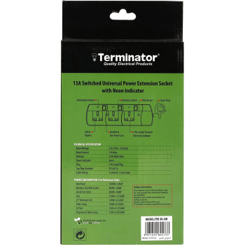 TERMINATOR 3 Way Universal Power Extension Socket, 5M 3X1.25MM2,White Colour Body & Cable With Individual Switch 13A Fused Plug