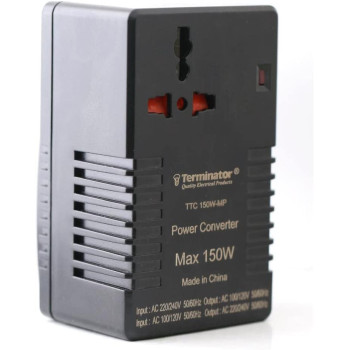 TERMINATOR Voltage Converter With Multi Travel Plug & Socket (150W) - Adjust The Volt Switch To The Supply Voltage