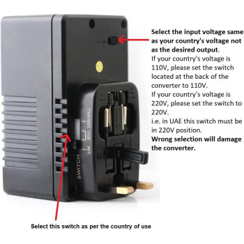 TERMINATOR Voltage Converter With Multi Travel Plug & Socket (150W) - Adjust The Volt Switch To The Supply Voltage