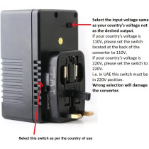 TERMINATOR Voltage Converter With Multi Travel Plug & Socket (150W) - Adjust The Volt Switch To The Supply Voltage