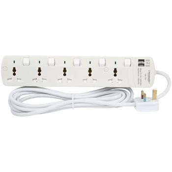 TERMINATOR 5 Way Universal Power Extension With 2 USB Option - TPB 5AU