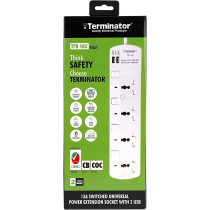 TERMINATOR Power Extension 4 Socket 2 USB Charging Ports With 3 Meter Cable - TPB 4AU