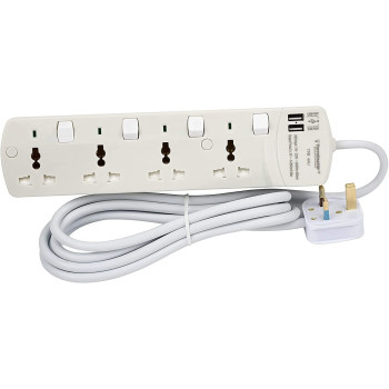 TERMINATOR Power Extension 4 Socket 2 USB Charging Ports With 3 Meter Cable - TPB 4AU