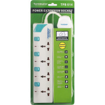 TERMINATOR TPB 614 4 Way Universal Power Socket, 3 Meter Cable Length, White